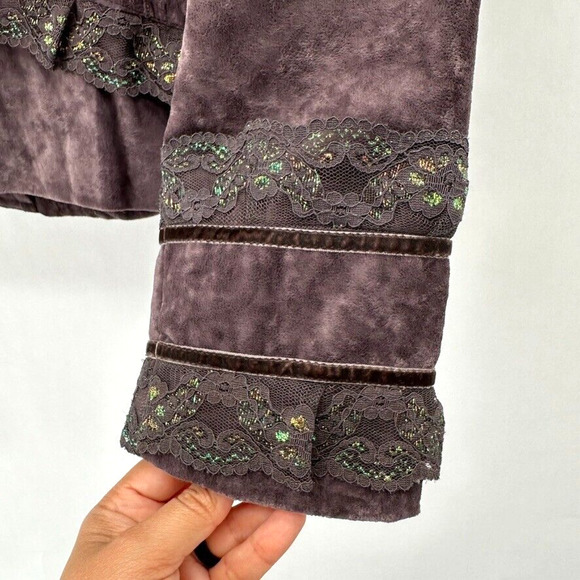 Vintage Adore Velvet Blazer Brown Sz S Iridescent 3D Lace Whimsygoth Steampunk - Picture 7 of 11
